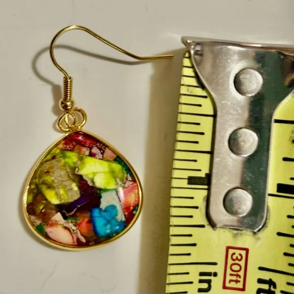 CLYTIA LOVE HANDMADE NATURAL JASPER STONE DROP DANGLE HOOK 1.3" EARRINGS - Picture 7 of 9